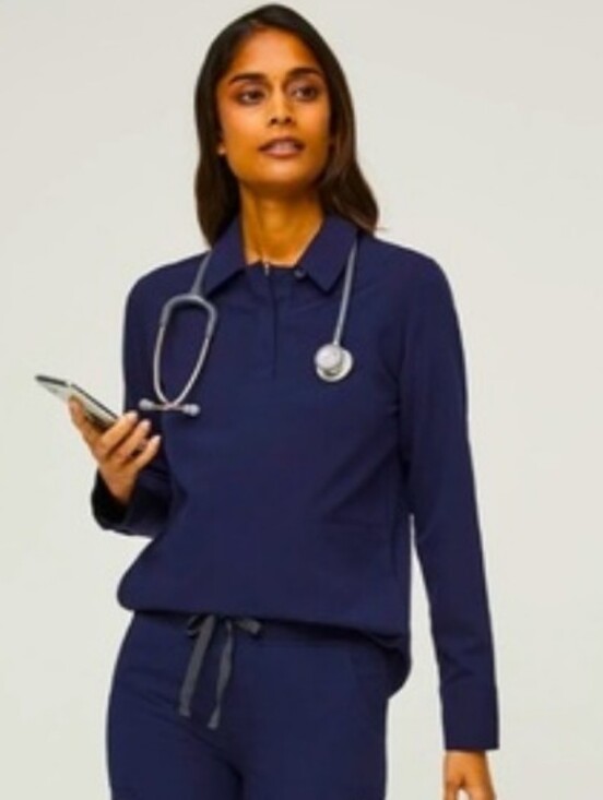Figs Tops - FIGS Technical Collection Womens Nala Navy Long-Sleeve Polo Top V-Placket XXS